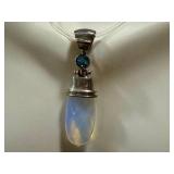Moonstone & Topaz Pendant in Sterling Silver - 2-Inch Drop