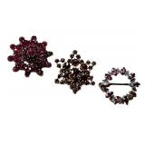 Vintage Garnet Cluster Brooches (Lot of 3)