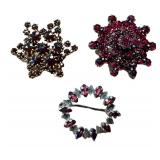 Vintage Garnet Cluster Brooches (Lot of 3)