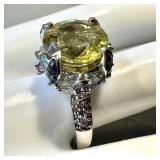 HSN 8 Carat Lemon Quartz Sterling Cocktail Ring - Size 9