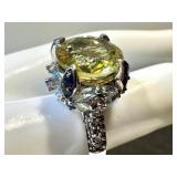 HSN 8 Carat Lemon Quartz Sterling Cocktail Ring - Size 9