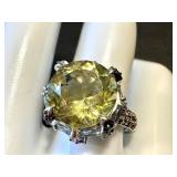 HSN 8 Carat Lemon Quartz Sterling Cocktail Ring - Size 9
