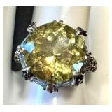HSN 8 Carat Lemon Quartz Sterling Cocktail Ring - Size 9