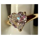 14K Gold Ring with Cubic Zirconia Center Stone & CZ Accents - Size 8.25