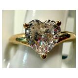 14K Gold Ring with Cubic Zirconia Center Stone & CZ Accents - Size 8.25
