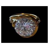 Lab Created Diamond Ring Size 7 in Gold Tone Sterling Silver Setting with Side Stones