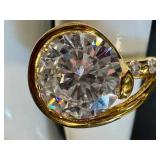 Lab Created Diamond Ring Size 7 in Gold Tone Sterling Silver Setting with Side Stones