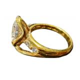Lab Created Diamond Ring Size 7 in Gold Tone Sterling Silver Setting with Side Stones