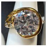 Lab Created Diamond Ring Size 7 in Gold Tone Sterling Silver Setting with Side Stones