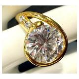Lab Created Diamond Ring Size 7 in Gold Tone Sterling Silver Setting with Side Stones