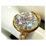 Lab Created Diamond Ring Size 7 in Gold Tone Sterling Silver Setting with Side Stones
