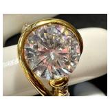 Lab Created Diamond Ring Size 7 in Gold Tone Sterling Silver Setting with Side Stones