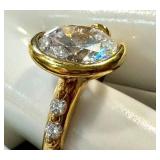 Lab Created Diamond Ring Size 7 in Gold Tone Sterling Silver Setting with Side Stones
