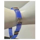 Vintage Purple Jade & Sterling Silver Bracelet, 7 Inches