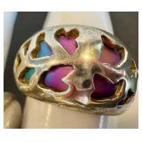 Sterling Silver Rings (Lot of 3) - Enamel Openwork Ring & Stacking Bands (Sizes 8.5, 9, 10)