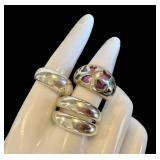 Sterling Silver Rings (Lot of 3) - Enamel Openwork Ring & Stacking Bands (Sizes 8.5, 9, 10)