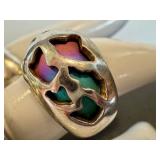 Sterling Silver Rings (Lot of 3) - Enamel Openwork Ring & Stacking Bands (Sizes 8.5, 9, 10)