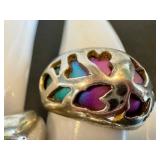Sterling Silver Rings (Lot of 3) - Enamel Openwork Ring & Stacking Bands (Sizes 8.5, 9, 10)