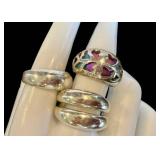 Sterling Silver Rings (Lot of 3) - Enamel Openwork Ring & Stacking Bands (Sizes 8.5, 9, 10)