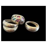 Sterling Silver Rings (Lot of 3) - Enamel Openwork Ring & Stacking Bands (Sizes 8.5, 9, 10)