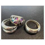 Sterling Silver Rings (Lot of 3) - Enamel Openwork Ring & Stacking Bands (Sizes 8.5, 9, 10)