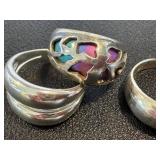 Sterling Silver Rings (Lot of 3) - Enamel Openwork Ring & Stacking Bands (Sizes 8.5, 9, 10)
