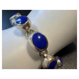 Sterling Silver & Lapis Bracelet - 7-Inch, 925 Marked