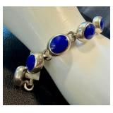 Sterling Silver & Lapis Bracelet - 7-Inch, 925 Marked