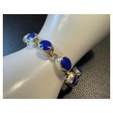Sterling Silver & Lapis Bracelet - 7-Inch, 925 Marked
