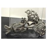 Vintage Marcasite Filigree Brooch & Sterling-Stamped Earrings Set (2 Pairs)