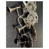 Vintage Marcasite Filigree Brooch & Sterling-Stamped Earrings Set (2 Pairs)