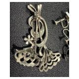 Vintage Marcasite Filigree Brooch & Sterling-Stamped Earrings Set (2 Pairs)
