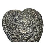 Unmarked Embossed Heart Brooch with Floral Scrollwork - 2.2 Inches