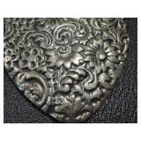 Unmarked Embossed Heart Brooch with Floral Scrollwork - 2.2 Inches