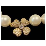 Cultured Pearl Necklace with Pave Crystal Flower Cluster Clasp