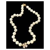 Cultured Pearl Necklace with Pave Crystal Flower Cluster Clasp