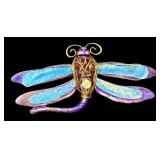Dragonfly Brooch & Earrings Set - Gold Tone Enamel Wings with Purple Beads