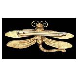 Dragonfly Brooch & Earrings Set - Gold Tone Enamel Wings with Purple Beads