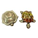 Two Turtle Brooches - Silver-Tone Rhinestone Turtle Pin & Multicolor Enamel Turtle Pin