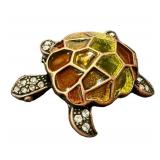 Two Turtle Brooches - Silver-Tone Rhinestone Turtle Pin & Multicolor Enamel Turtle Pin