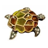 Two Turtle Brooches - Silver-Tone Rhinestone Turtle Pin & Multicolor Enamel Turtle Pin