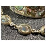 Abalone Shell Jewelry Lot - Cuff Bracelet Abalone Inlaid Bracelet & 2 Pairs of Earrings (Lot of 4)