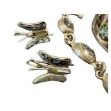 Abalone Shell Jewelry Lot - Cuff Bracelet Abalone Inlaid Bracelet & 2 Pairs of Earrings (Lot of 4)