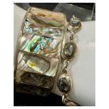 Abalone Shell Jewelry Lot - Cuff Bracelet Abalone Inlaid Bracelet & 2 Pairs of Earrings (Lot of 4)