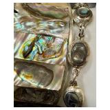Abalone Shell Jewelry Lot - Cuff Bracelet Abalone Inlaid Bracelet & 2 Pairs of Earrings (Lot of 4)