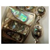 Abalone Shell Jewelry Lot - Cuff Bracelet Abalone Inlaid Bracelet & 2 Pairs of Earrings (Lot of 4)