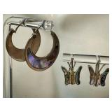 Abalone Shell Jewelry Lot - Cuff Bracelet Abalone Inlaid Bracelet & 2 Pairs of Earrings (Lot of 4)