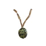 Mother of Pearl Beads Necklace with Oval Green Turquoise Stone Pendant, 18-Inch
