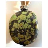 Mother of Pearl Beads Necklace with Oval Green Turquoise Stone Pendant, 18-Inch