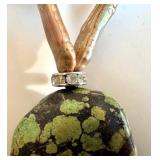 Mother of Pearl Beads Necklace with Oval Green Turquoise Stone Pendant, 18-Inch